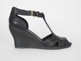 Womens Timberland EK Masln 3444R Black Leather Open Toe Wedge Heel Sandals